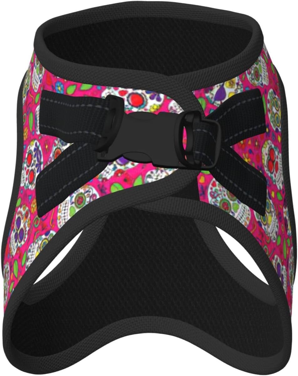 Summer Puppy Harness Skull Green Leaves Print Reflective Dog Harness Accessories for Small Medium Large Dogs and Cats 4