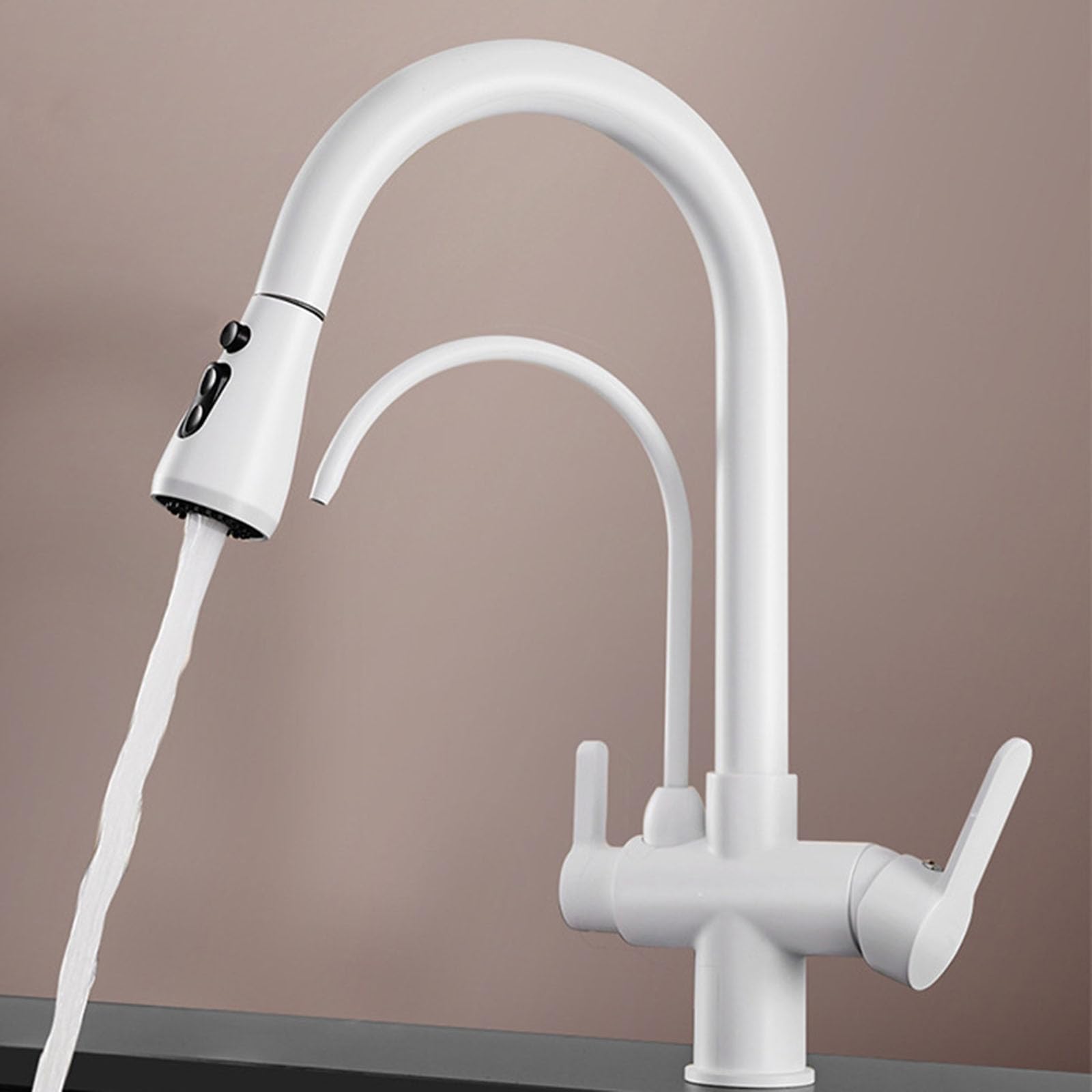 Grifo de Cocina de 3 vías, Grifo de Cocina Blanco extraíble, Grifo Giratorio de latón para Fregadero de Cocina, 3 vías, Blanco Enterprise