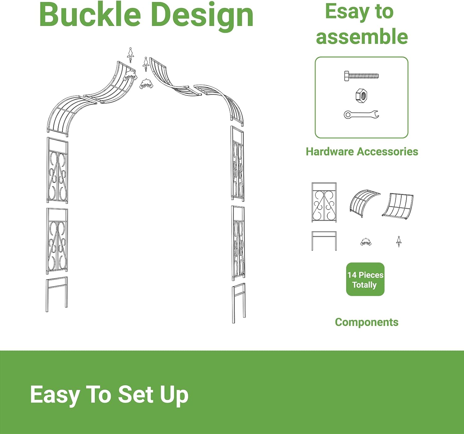Metal Garden Arbor, 102.36” Tall Wrought Iron Archway for Climbing Plants & Flowers, British-Style Garden Trellis (Black)
