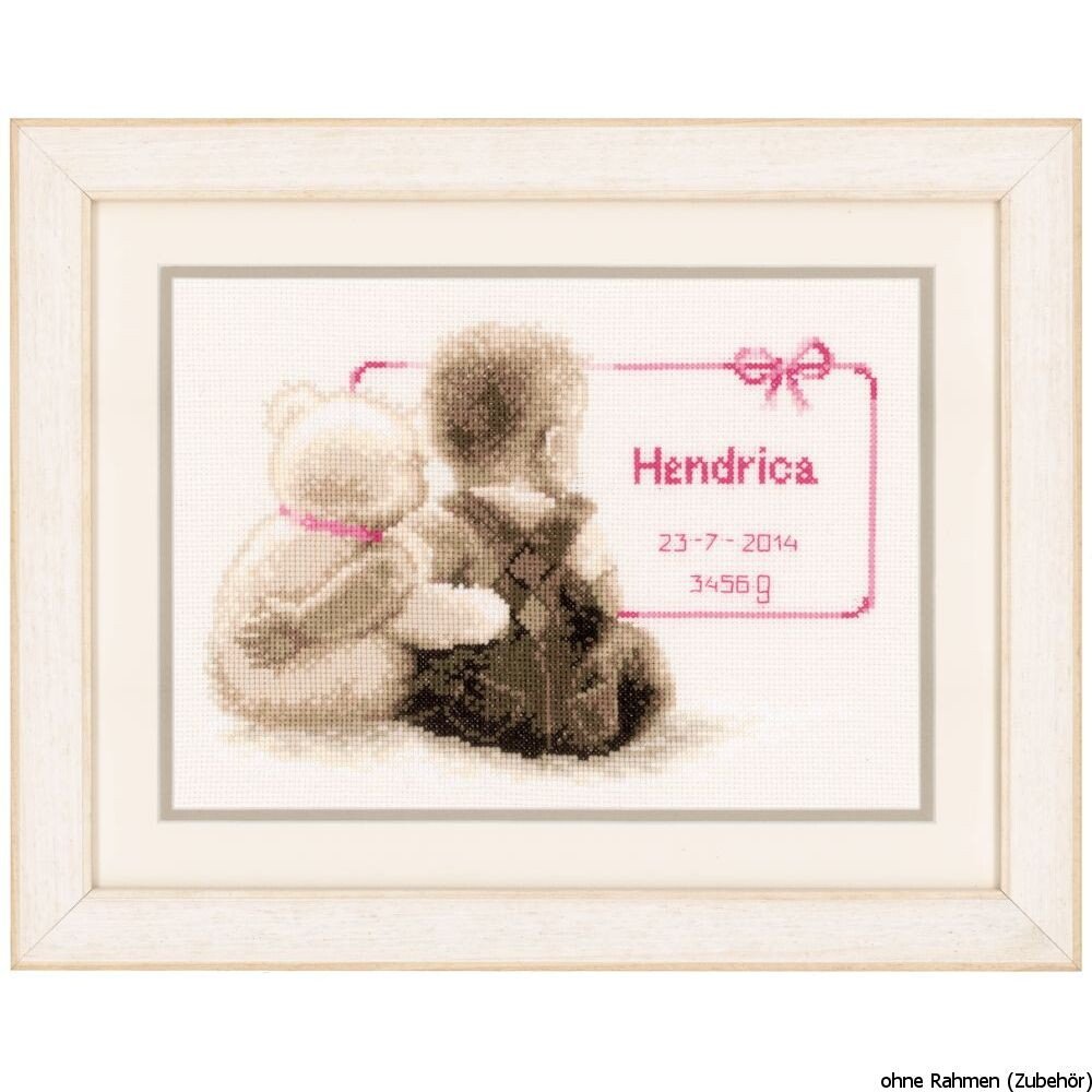Vervaco Birth Record Cuddle Teddy Counted Cross Stitch, Multi-Colour
