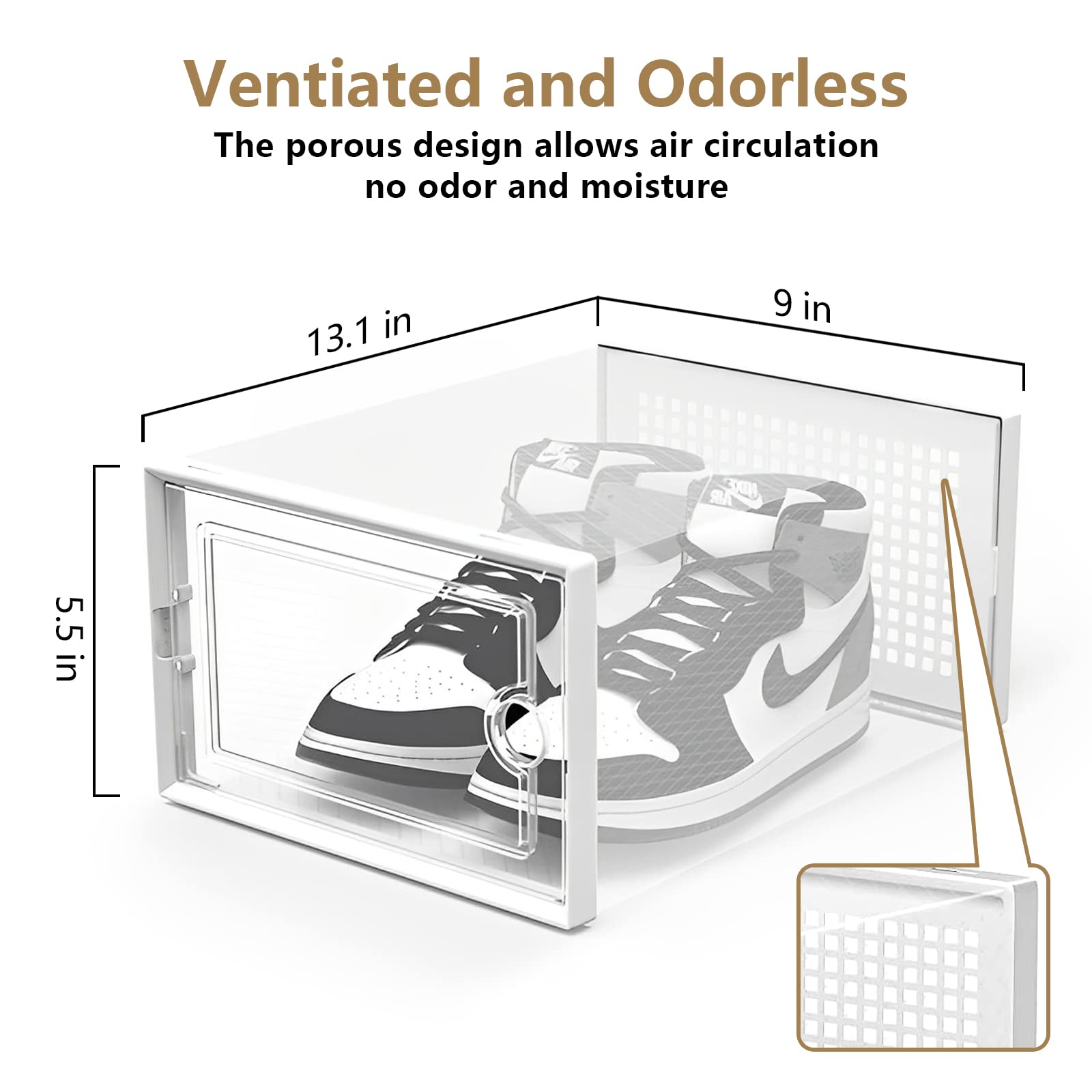 12 Pack Shoe Organizer Storage Boxes (White),Clear Plastic Stackable Shoes Organizer for Closet,Sneaker Storage Bins with Lids,Shoe Storage Containers for Under Bed, Entryway, Closet, Space Saving
