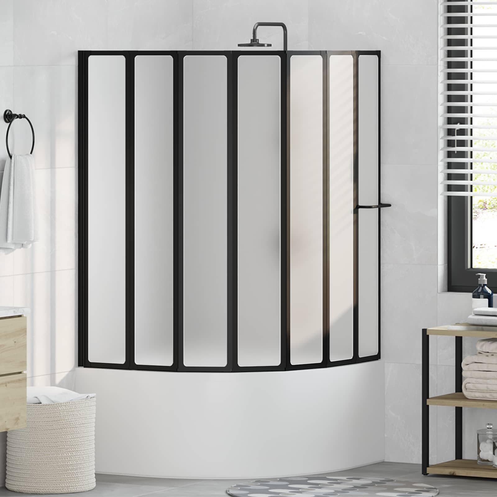 Mampara de ducha plegable de aluminio, 168 x 140 cm, antisalpicaduras para bañera, diseño que ahorra espacio