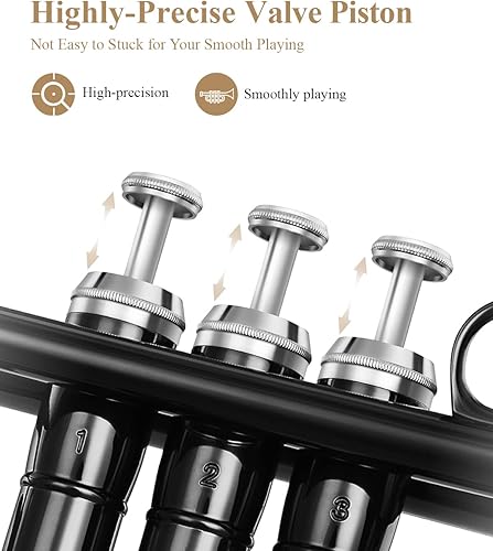 Miniatura 10 de Eastar Bb ETR-380 Trompeta estándar para estudiantes, principiantes, con estuche rígido, aceite de válvula, de latón, juego de limpieza, boquilla 7C