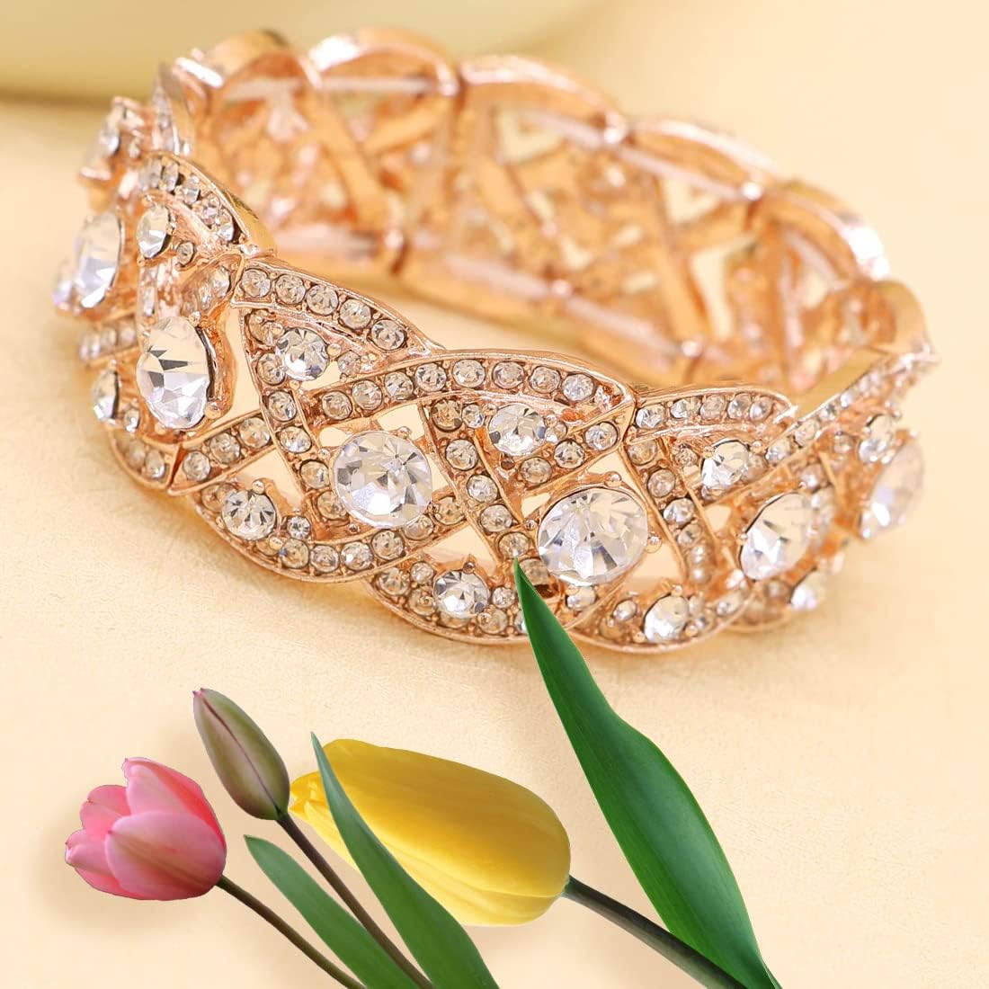 Hapibuy Crystal Wedding Jewelry Set Necklace Earring Set For Women and Brides Rose Gold and Silver Bridal Statement Jewelry sets