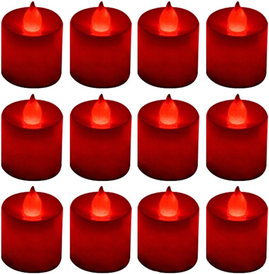LANKER 12 Pack Red Flameless Led Tea Lights Candles, Flickering Long Lasting Battery Operated Electronic Fake Candles, Decorations for Wedding, Halloween and Festival Celebration (Red)