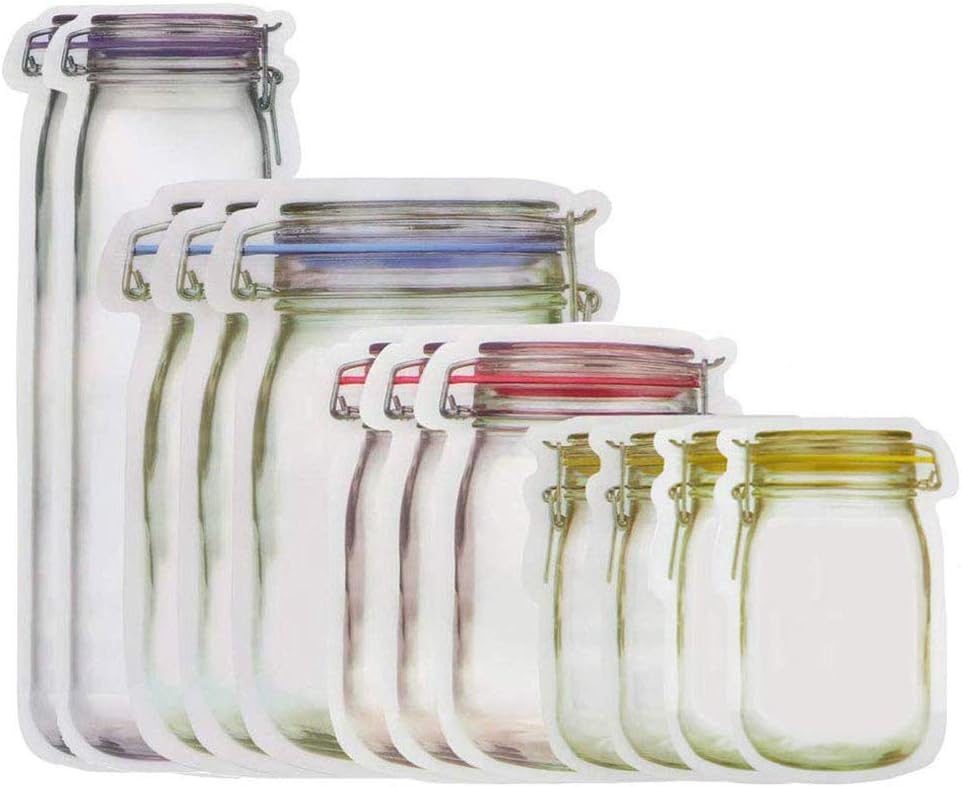 8/10/12/20/30Pcs Mason Jar Bottles Bags Reusable Food Storage Bags Snacks Zipper Sealed Bags Sandwich Bags Fresh Bags for Travel Home Camping Picnic Organization Food Sandwich Bags (12pcs#2)