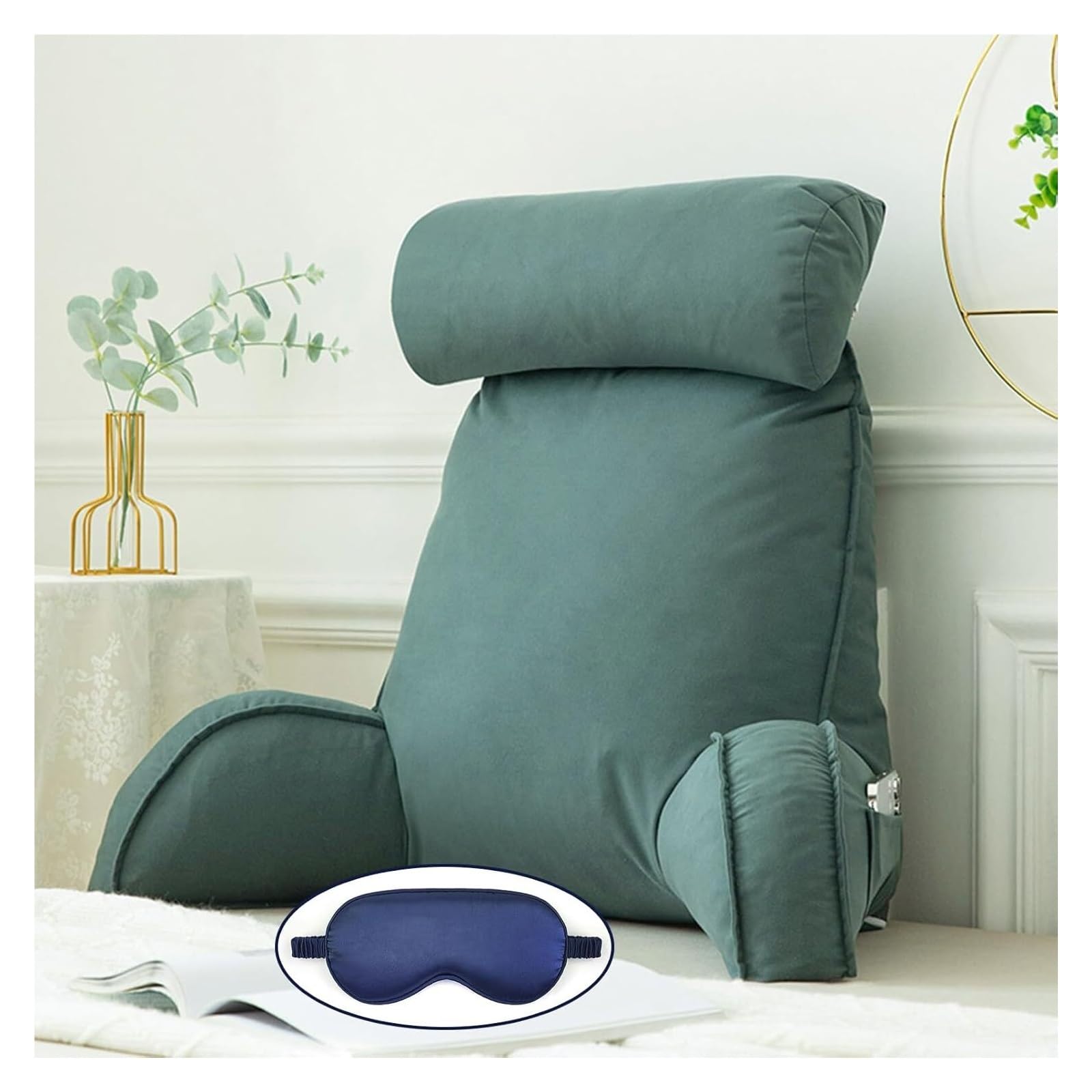 Iulgfsc Four Seasons Emerald Green Reading Pillow， Reading Pillow With Arm Support,Lumbar Cushion