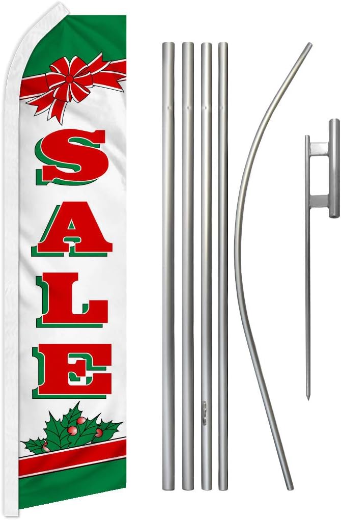 Sale (Christmas) Swooper Advertising Flag & Pole Kit - Perfect for Store Fronts, Businesses, Retailers, Shops, Christmas Decor