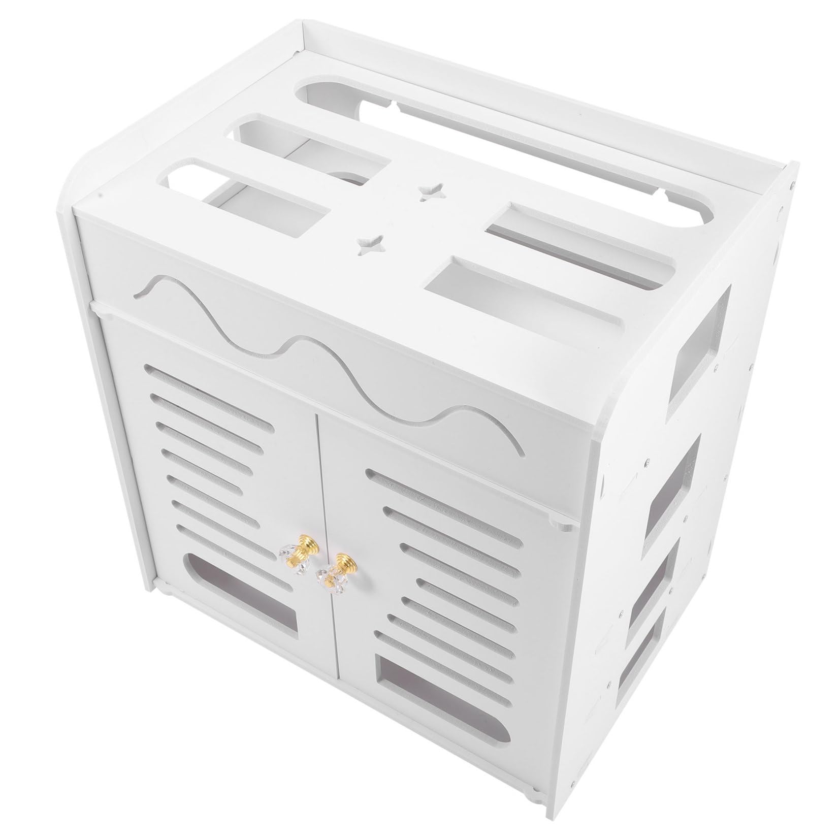 ULTECHNOVO Contenitore per Router a 4 Strati Doppia Porta in Plastica Scatola Organizer Cavi per Casa e Ufficio Supporto di Archiviazione senza Punzonatura per Gestione Cavi Elettrici