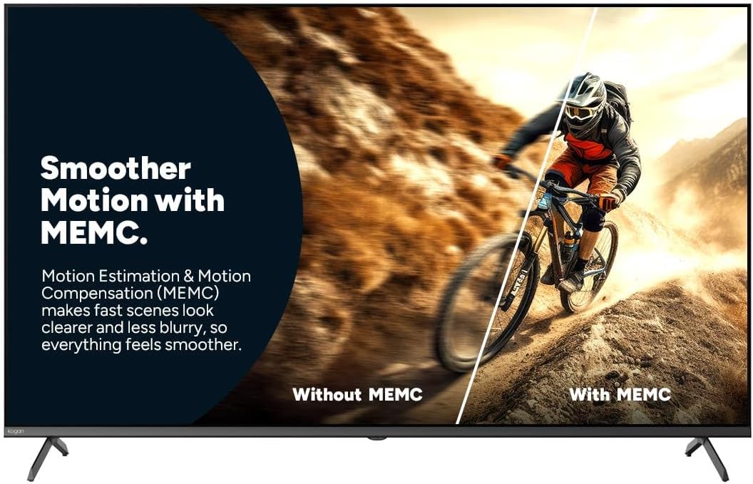 Comparison image demonstrating Smoother Motion with MEMC, with and without the feature, using a cyclist.