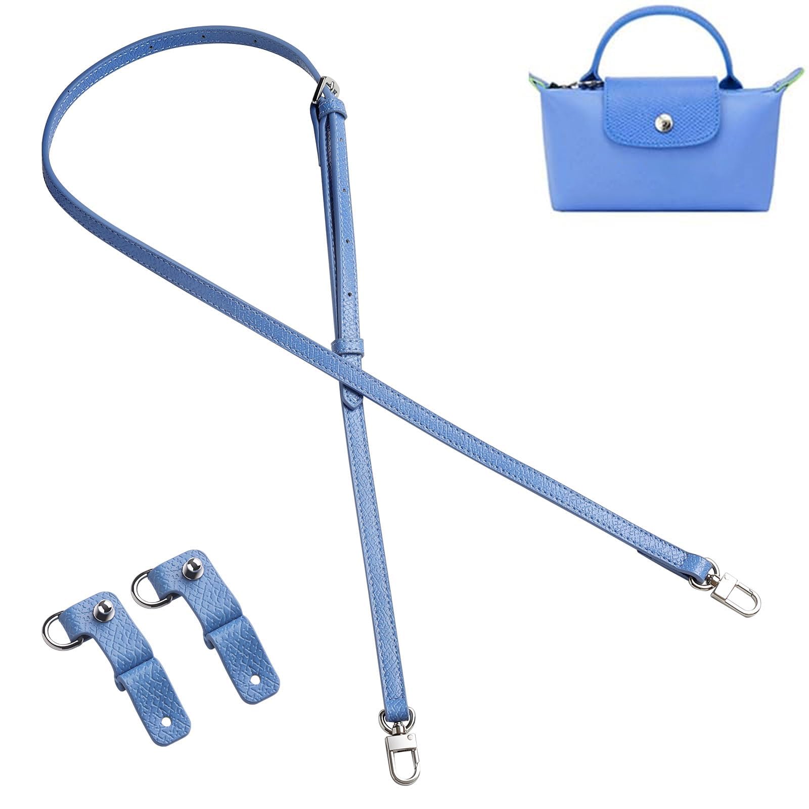 Gastinsave Women's Bright Blue Purse Straps Replacement, Leather Handbag Crossbody Shoulder Strap Adjustable For Longchamp Bag (Bright Blue)