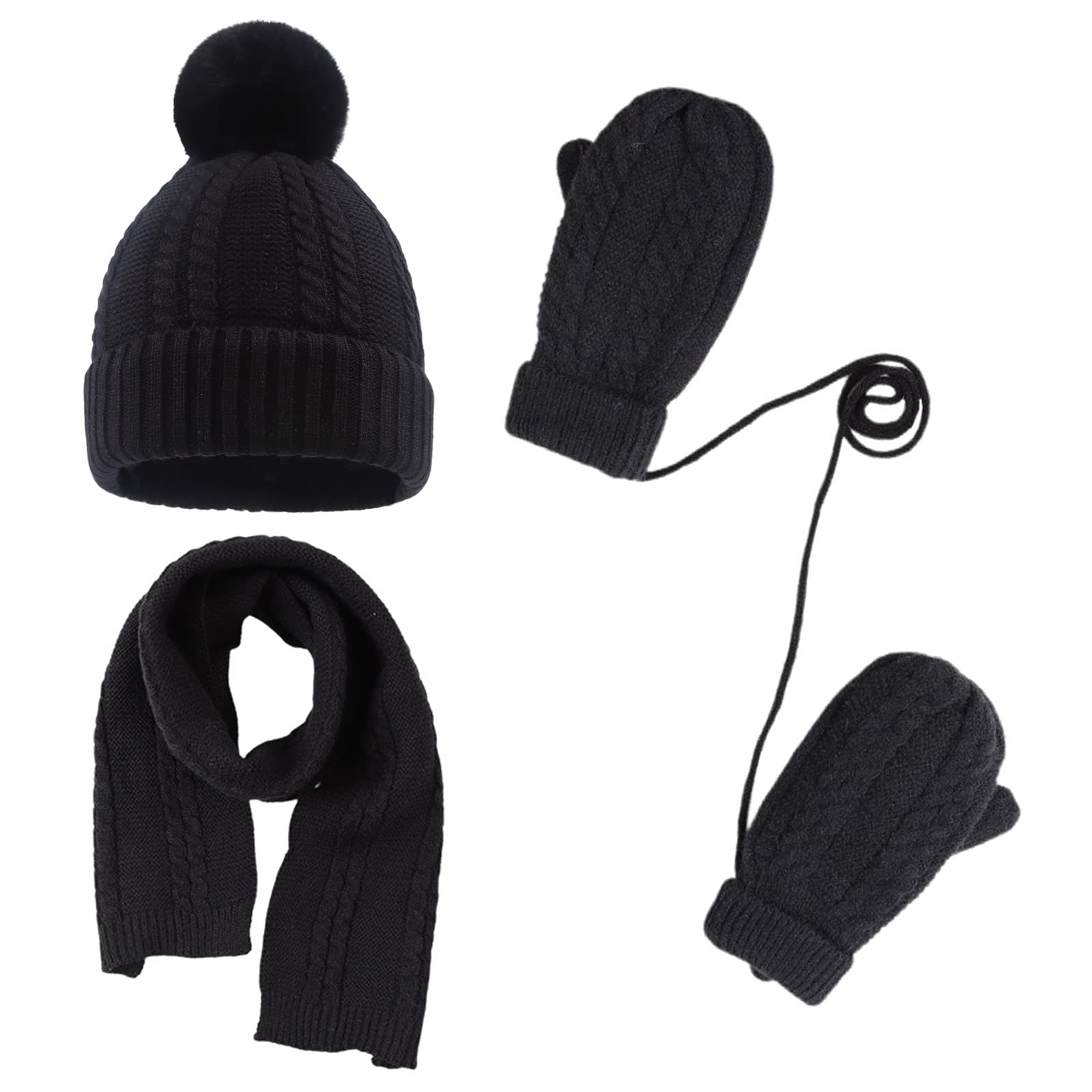 Peecabe Kids Winter Hat Scarf Mittens Set Toddler Knitted Beanie 2-7 Years