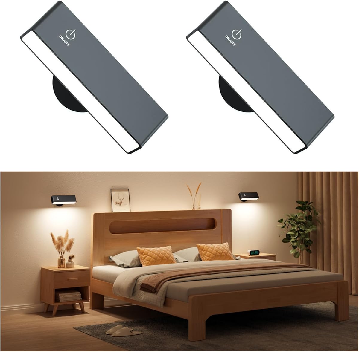YiLaie Aplique de Pared Interior 2 Pcs, 4000mAh Lampara de Pared Magnetica con Carga USB, Control TáCtil, Luz de Lectura 360° Giratoria, Lamparas InaláMbricas, iluminacion sin Cables