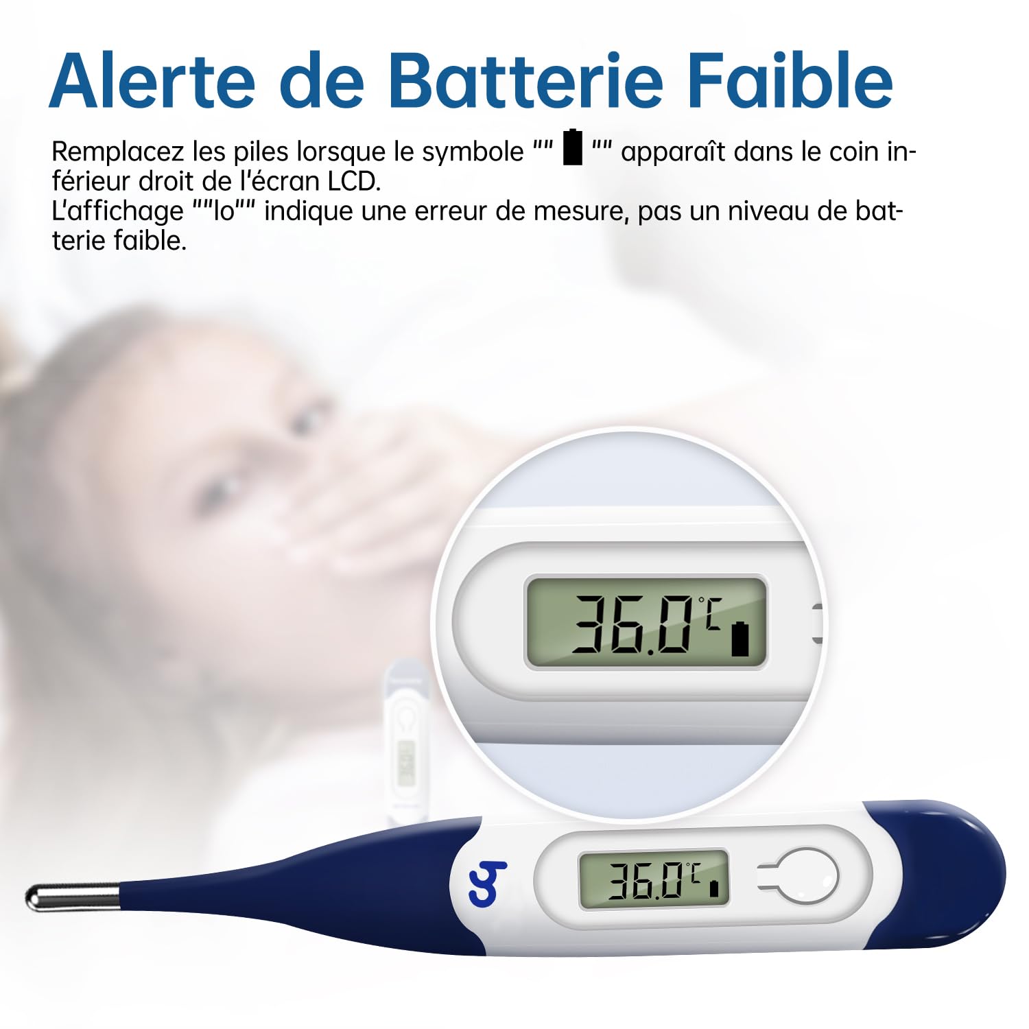 Thermomètre Numérique à Embout Flexible​, Mesure Rapide et Précise par Voie Buccale, Axillaire ou Rectale - Pour Bébés, Enfants et Adultes