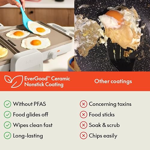 Miniatura 7 de Bella Plancha de cerámica plegable de doble temperatura de 10 x 20 pulgadas, se adapta a cualquier lugar, revestimiento antiadherente de cerámica