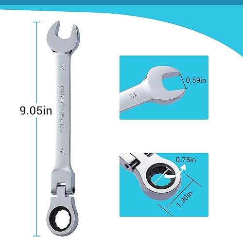 Miniatura 2 de B4B BANG 4 BUCK Llave combinada de trinquete de 0.748 in, llave de trinquete métrica de cabeza flexible con 72 dientes y 5 movimiento llave de
