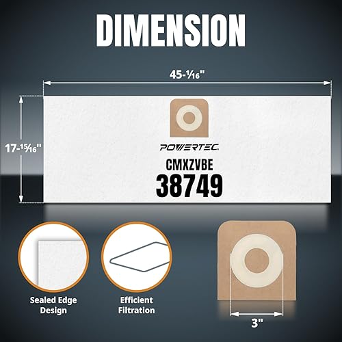 Miniatura 2 de POWERTEC CMXZVBE38749 Bolsas de vacío para Craftsman 38749 3PK, para Craftsman CMXEVBE 17595, 17607, 17596, 17656, 18595, 18695, bolsas de repuesto