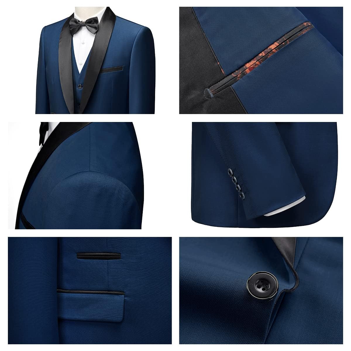 Herren 3 Stücke Anzug Slim Fit EIN Knopf Schal Revers für Hochzeit Prom Blazer Weste Hosen Set