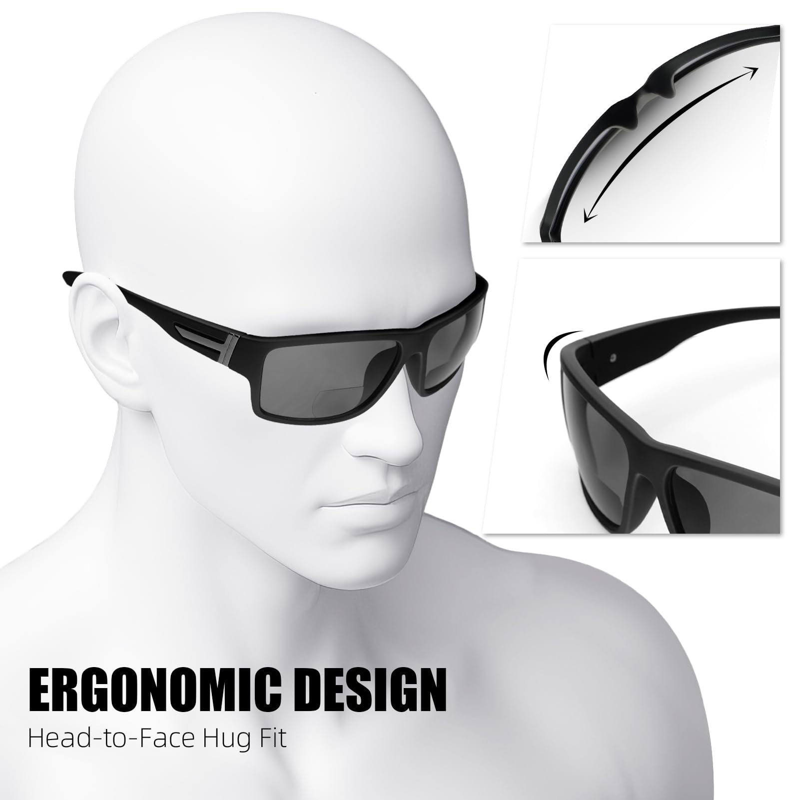 2 Pack Bifokale Sonnenbrille für Herren mit integrierten Lesegeräten, TR90 Rahmen UV400 Schutz für Outdoor-Sportarten