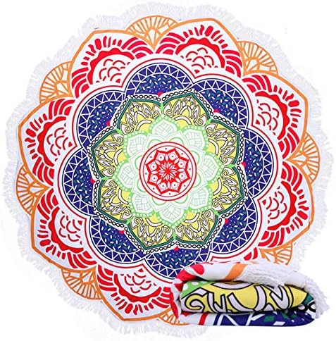 LeweLove Cute Boho Round Circle Beach Towel for Women Oversized Microfiber Mandala Bohemian Sand Free Cloud Beach Blanket Yoga Mat Extra Large Tapestry Turkish Floral Sunscreen Shawl Wrap Rug 60 x 60