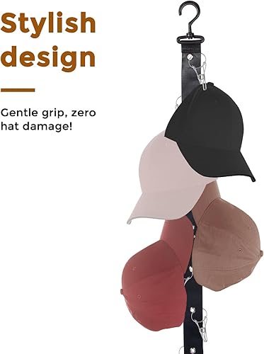 Miniatura 5 de Percheros colgantes para gorras de béisbol, paquete de 2 organizadores de sombreros para armario con 16 clips grandes de alta calidad, color negro