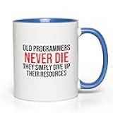 Bubble Hugs Programmer 2Tone Blue Mug 11oz - Old programmers - Program Coding Software Developer Computer Engineer Coder Geek Nerd Debugging Binary Code
