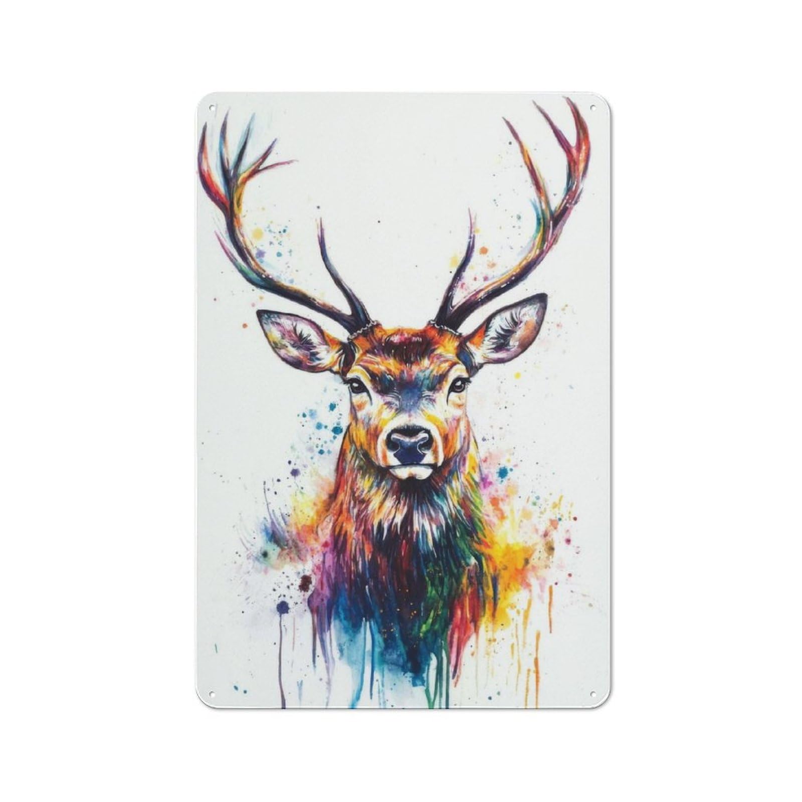 Junmoney Colorful Deer Watercolor Portrait Vintage Tin Sign 30X20cm With For Kitchen Or Home Bar, For Retro Home Interiors, For Cafés, Pubs And Restaurants