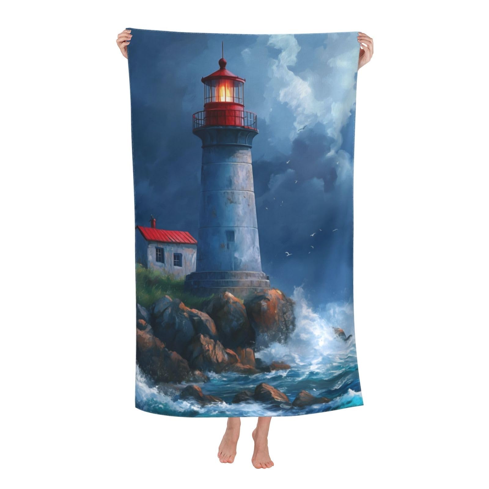 HLBSDM Coastal Lighthouse Beach Towel 31inx51in Ocean Sand Free Microfiber Bath Towel Ultra Soft Quick Dry Pool Towel Absorbent Towel Lightweight Towel for Swimming Bathroom Decor
