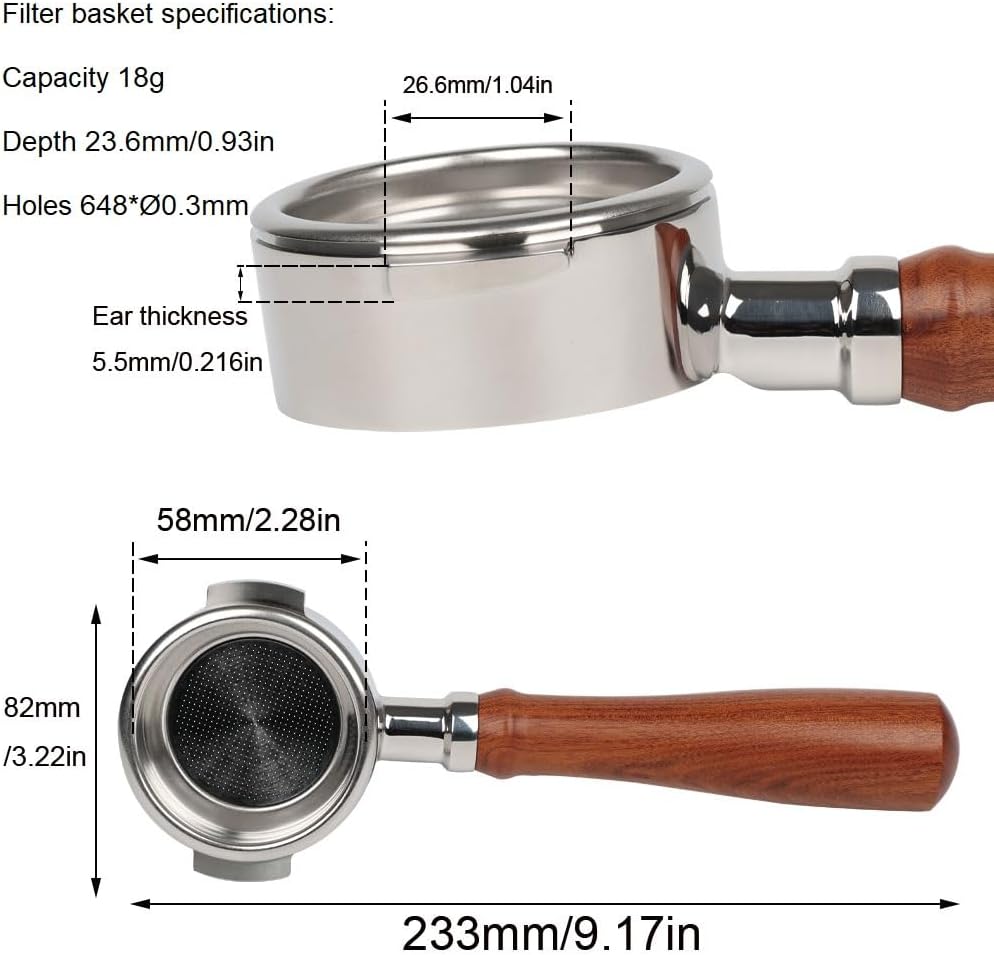 58mm Bottomless Portafilter 2 Ears For E61 Group Head | Compatible for Flair 58, ECM, EXPOBAR, Rancilio & More | Wooden Handle - Image 3