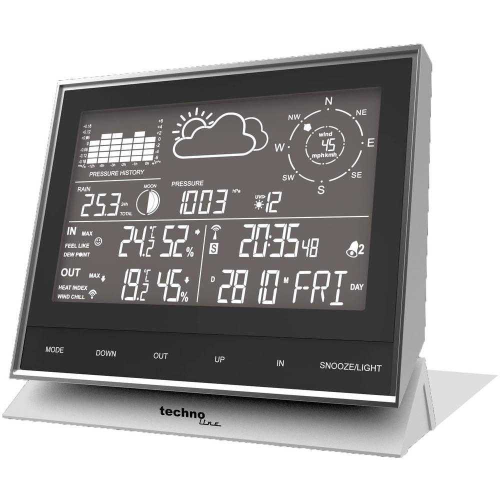 Technoline WS 1700 Wettercenter, Wetterstation kompakt, Schwarz/Silber, 153 x 53 x 138 mm