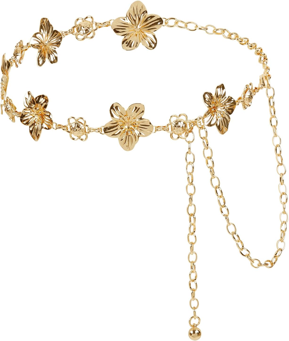 TEBIEKOY Flower Charm Waist Chain for Women, Gold Belly Chain Body Jewelry for Beach, Summer Dresses & Vacation Outfits
