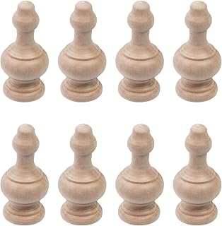 MY MIRONEY 8PCS Unfinished Wood Finials Decorative – Solid Wood Bed Post Finials and Curtain Rod Finials for DIY Furniture, Staircases, Crafts- Pre-Drilled, Paintable, Smooth Finish - Type-D