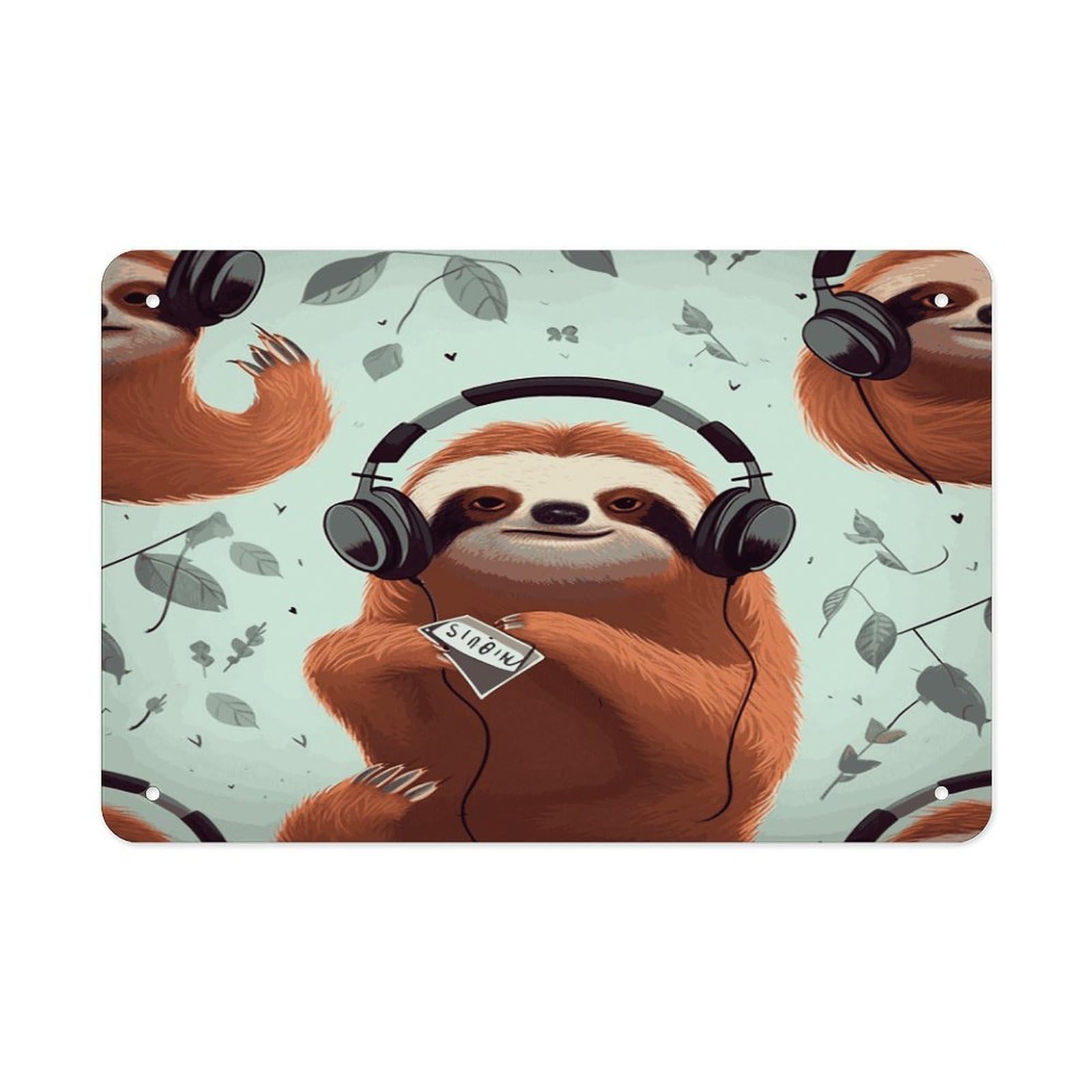 Fekiloot Style Funny Cute Animal Sloth Music Metal Signs Wall Art Tin Sign