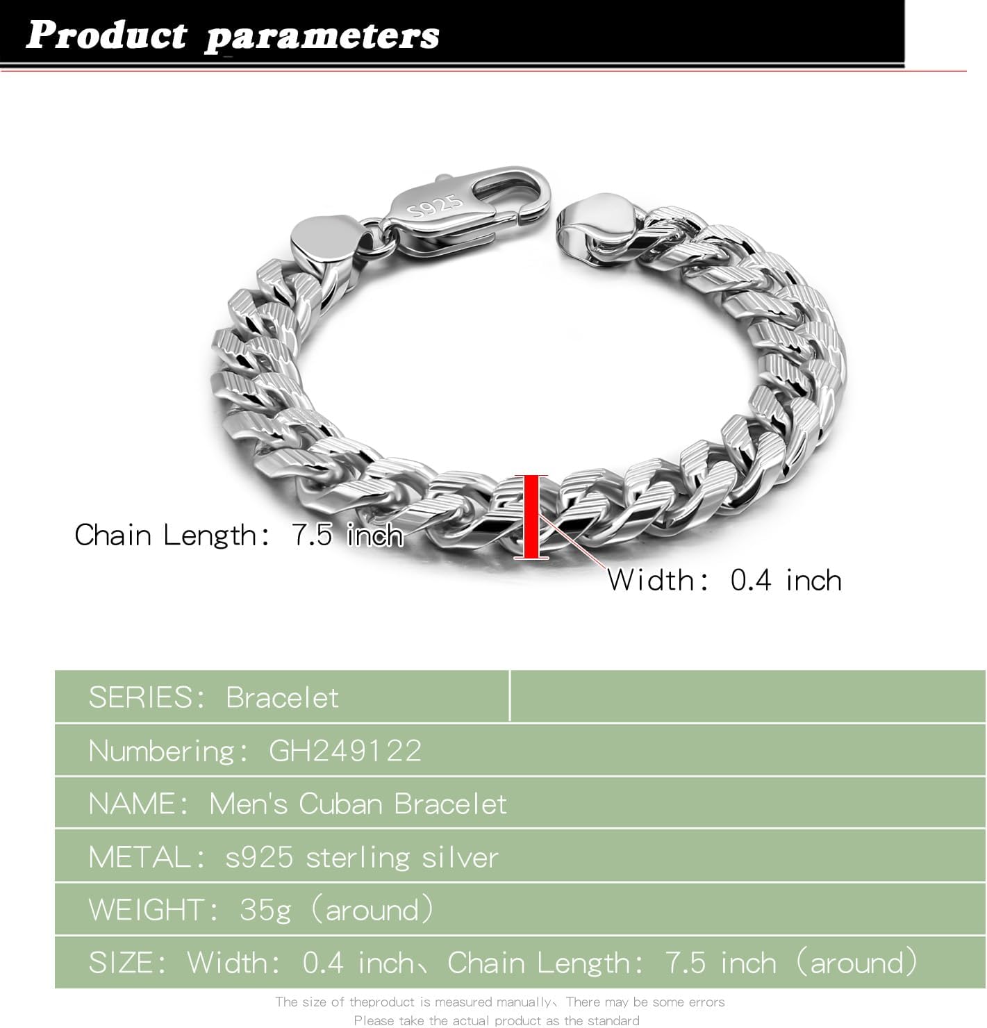 Dankadi Italian Men 925 Sterling Silver Bracelet 8-10-12MM Solid Miami Cuban Link Curb Chain 7" 7.5" 8" 8.5" 9" 9.5" 10" Bangle Man Jewelry Gift (Silver 10MM Pattern, 9.5 inch) - Image 3