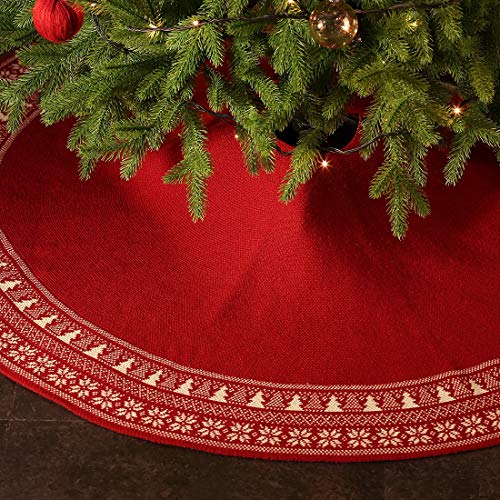 vctops 48 inch Knitted Christmas Tree Skirt, Vintage Snowflake Tree Skirt for Christmas Decorations Holiday Luxury Thick Tree Xmas Ornaments (Red,Diameter 48\") - Thumbnail 7