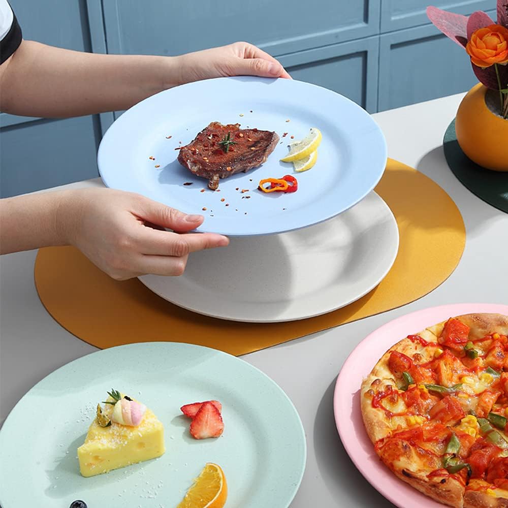10inch 11inch Dinner Plates Set of 10, Reusable Wheat Straw Dessert Dishes, Round Pasta Salad Serving Plate, Unbreakable Kids Fiber Dinnerware for Party Steak Pizza (Purple)