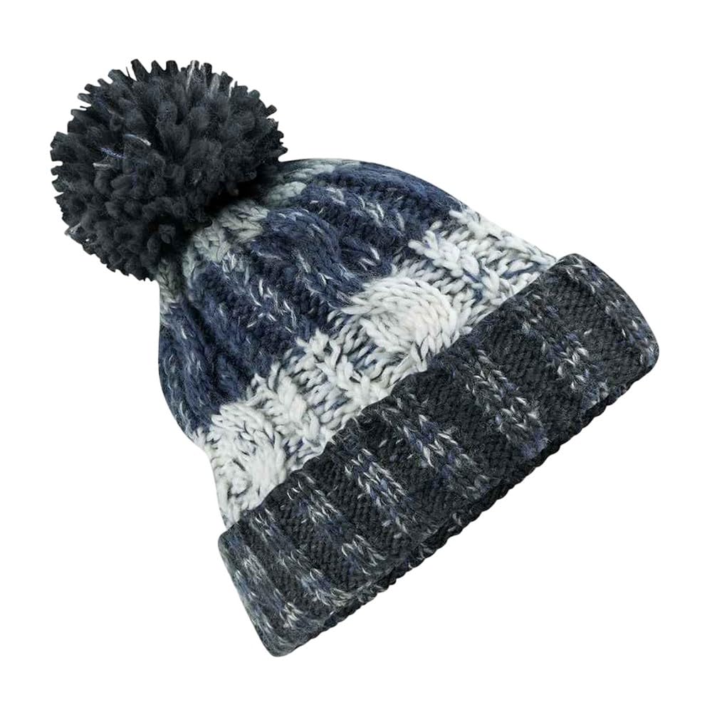 Beechfield Unisex Adults Corkscrew Knitted Pom Pom Beanie Hat (One Size) (Arctic Dawn)