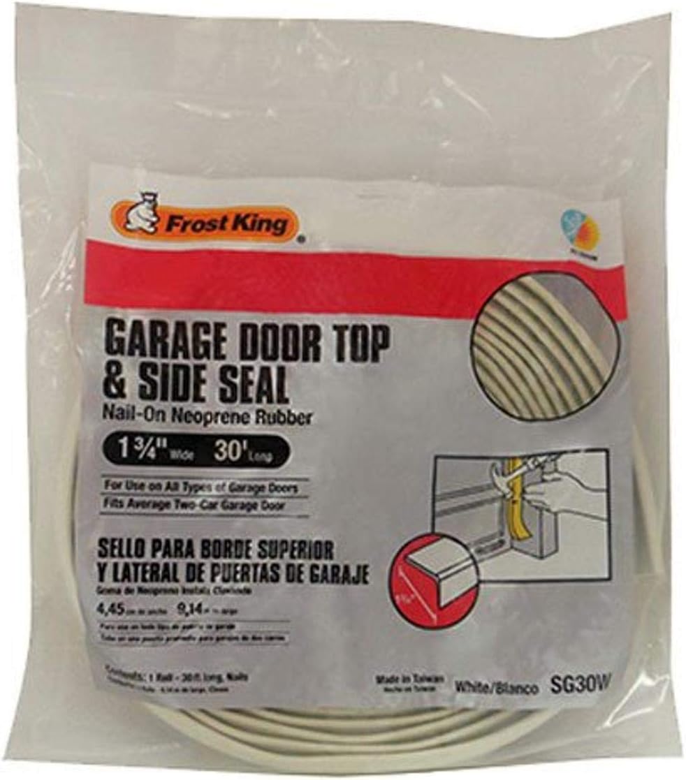 Frost King SG30W Frost King Plastic Garage Door Side and Top Weather-strip Kit 13/4-Inch-b-30-Foot, White