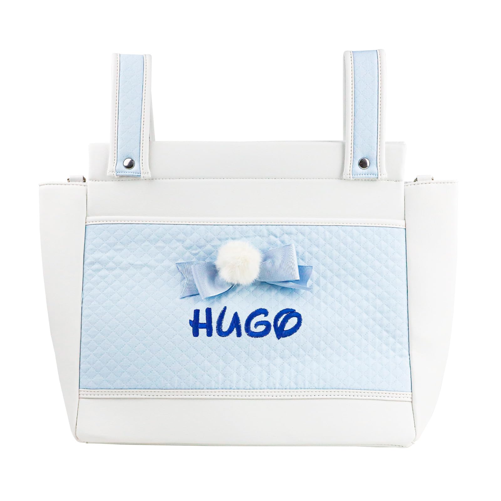Bolso Carro Bebé de Polipiel Personalizado con Nombre Bordado - Organizador Pañalera y Bolsa Maternidad con Asa Larga para Colgar