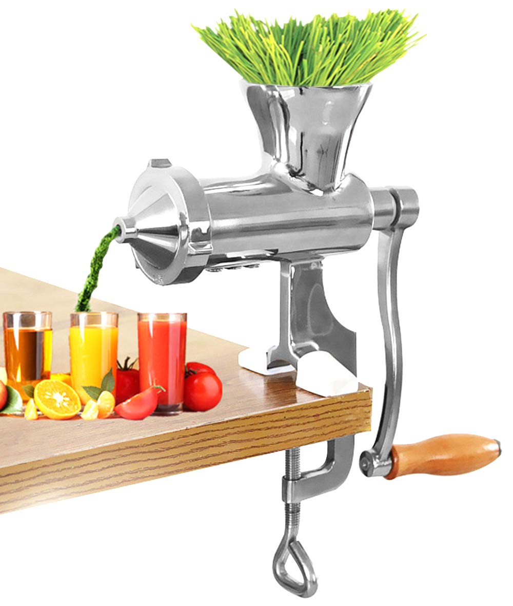 Moongiantgo Manual Juicer Extractor Stainless Steel Hand Wheatgrass Juicer Squeezer Machine for Wheat Grass Celery Kale Spinach Parsley Ginger Pomegranate Apple Grapes Orange (MJ01: Clip-on Type)