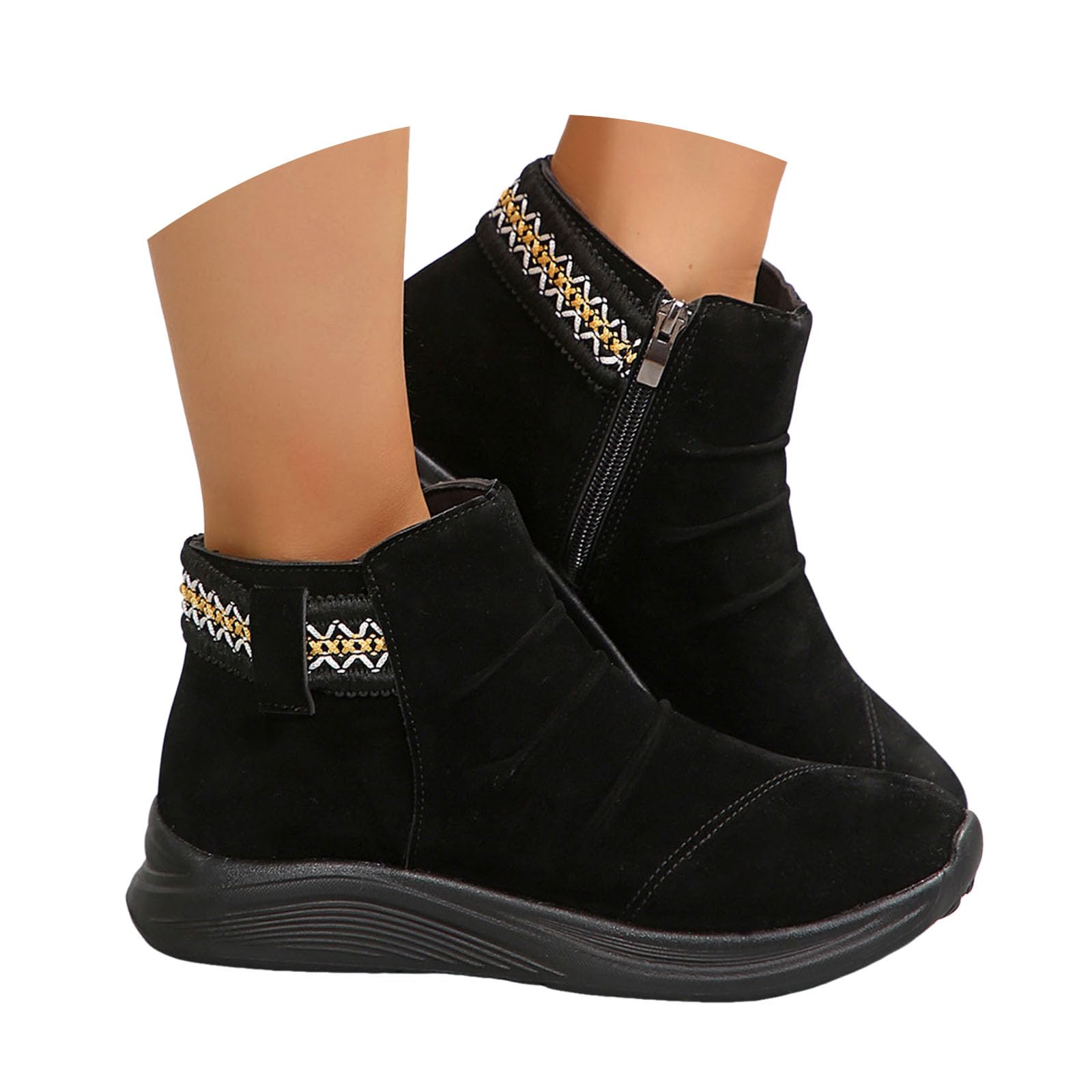 ZSpzx Womens Platform Ankle Boots Slouchy Suede Wide Calf Wedge Heels Round Toe Side Zip Pull Tab Casual
