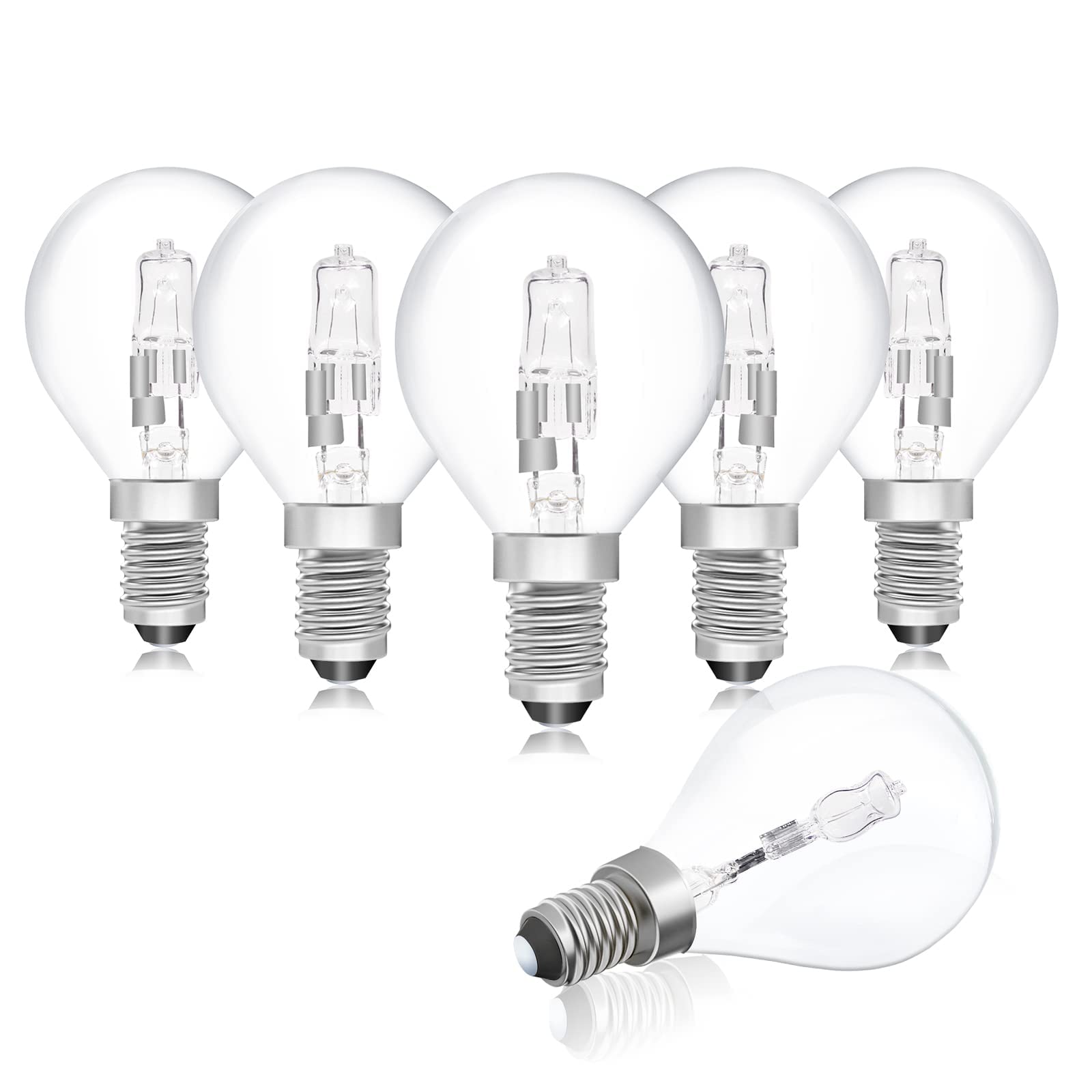 Klarlight G45 E14 Halogen Bulb,28W Dimmable Edison Screw Light Bulb 220-240V Halogen Light Bulbs for Ceiling Fans, Chandeliers, Pendant Lights,Pack of 6