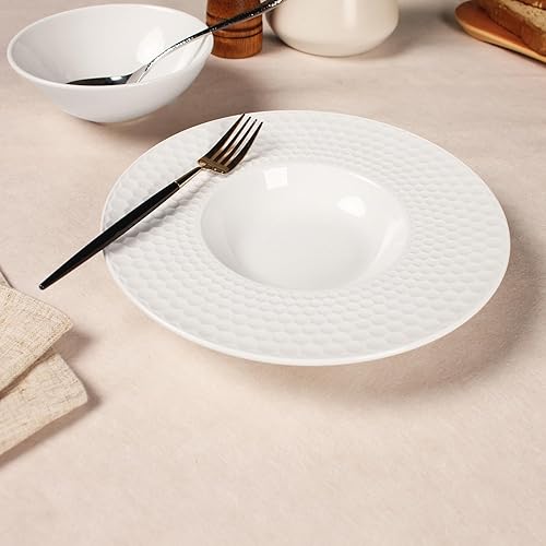 Miniatura 7 de Creativity Home Tazones de sopa Plato de sopa Tazón de porcelana para pasta, juego de 4 platos poco profundos, cuencos con borde de 5.3 onzas con
