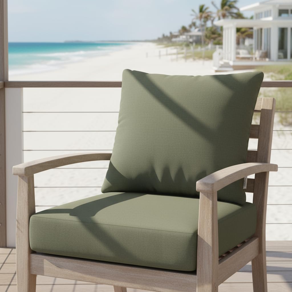 RSH DECOR Sunbrella Deep Seating Cushion with Pillow Back | 24” x 24” x 4" Seat | Water & Fade-Resistant | Outdoor Chair Cushion Set for Patio Furniture | Made in USA (Cast Sage Green)