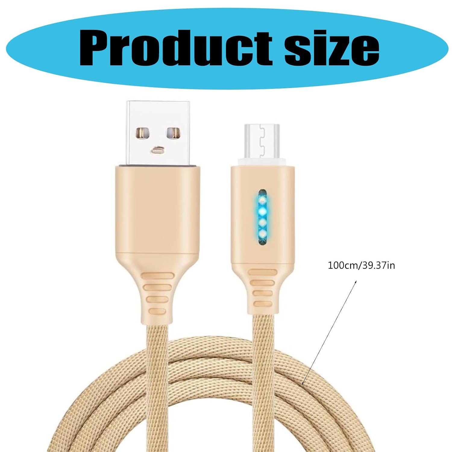 Flexible Metal USB Charging Cable Fast Charging Data Sync USB to C Data Transfer Cable with LED Light for Phone with Flowing LED Light image 3