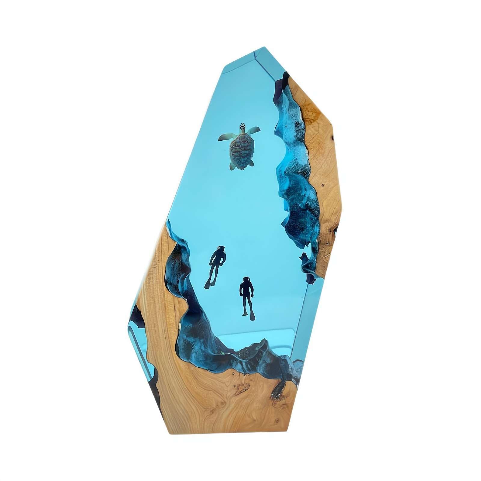 Garosa Taucher & Wal Nachttischlampe – Unterwasser-Deko Aus Kunstharz & Holz, USB-betrieben Mit Knopfsteuerung