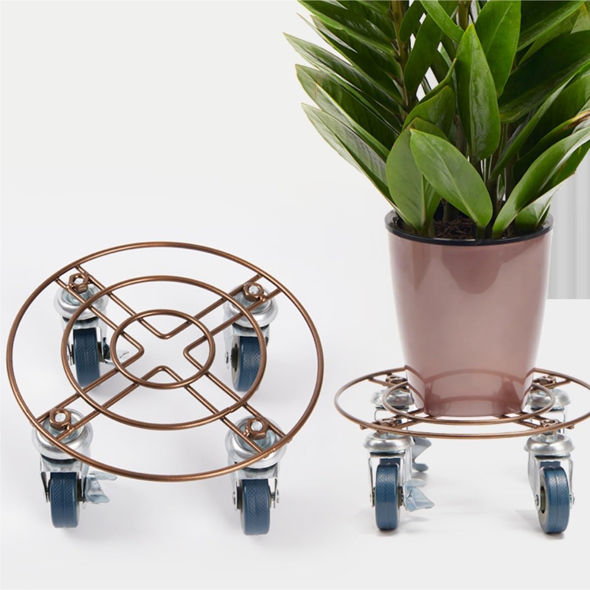 Portavaso rotondo mobile in ferro resistente, con ruote freno universali, per interni ed esterni, nero, 30 cm