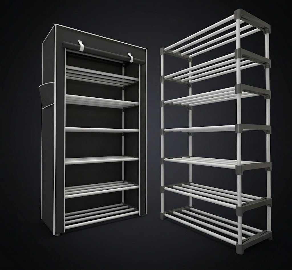 Chalia 6-Tier Multipurpose Storage Rack | Heavy-Duty Plastic & Metal 6-Layer Black Shelf Organizer for Shoes, Kitchen, Office, Bathroom & Living Room-picture-27