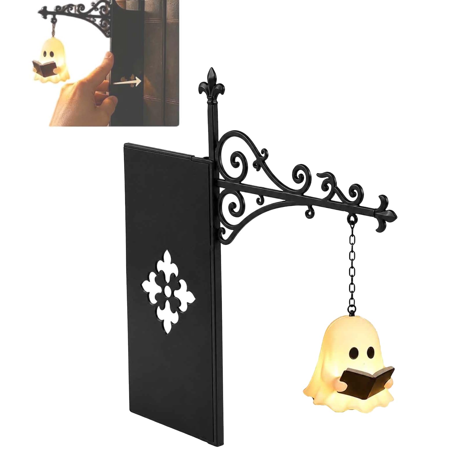 Ghost Bookshelf Lantern, Library Lantern, Decorative Bookshelf Lighting, Vintage 3D Cute Ghost Reading Lamp, for Bookcase, Library, Desk, Reading Nook, Halloween Ornament, Gift for Book Lovers (1PC)