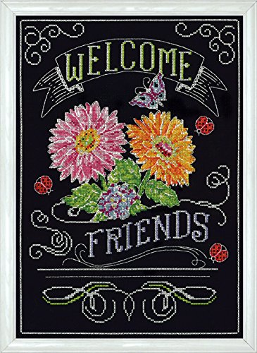 Design Works Crafts 2867 Welcome Friends Chalkboard Counted Cross Stitch Kit, 10 by 14
